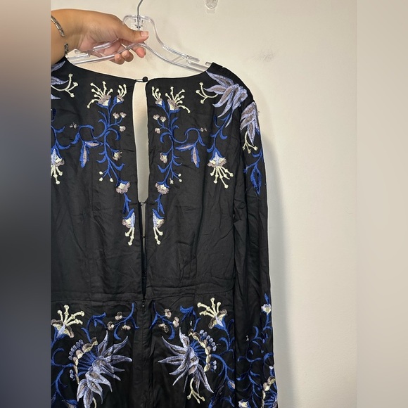 Free People Gypsy Rose Jumpsuit Floral Embroidered Black Size 6 Wide Leg - Picture 10 of 11